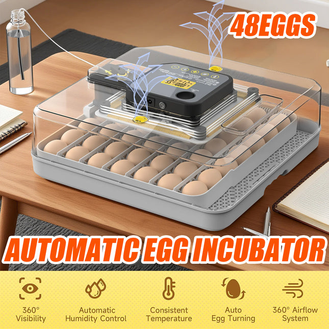 Egg Incubator Automatic Temperature Control 48 Eggs Large Capacity Farm Home Use