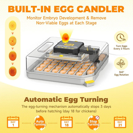 Egg Incubator Automatic Temperature Control 48 Eggs Large Capacity Farm Home Use