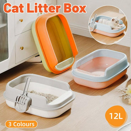 12L Semi Enclosed Large Cat Litter Box with Delivery Shovel Easy Clean Toilet