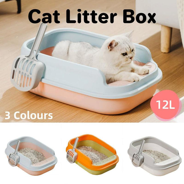 12L Semi Enclosed Large Cat Litter Box with Delivery Shovel Easy Clean Toilet