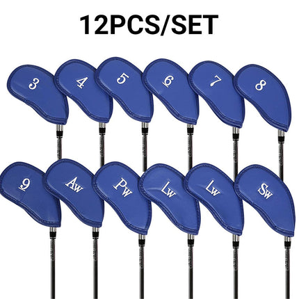 Blue Golf Club Head Covers Set PU Leather 12pcs Iron Protector Case Accessories