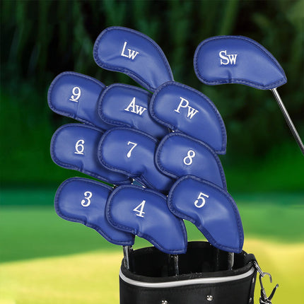 Blue Golf Club Head Covers Set PU Leather 12pcs Iron Protector Case Accessories