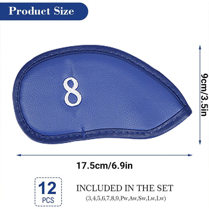 Blue Golf Club Head Covers Set PU Leather 12pcs Iron Protector Case Accessories