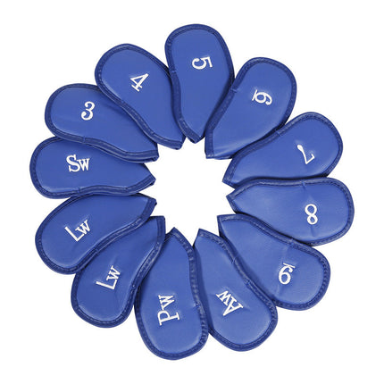 Blue Golf Club Head Covers Set PU Leather 12pcs Iron Protector Case Accessories