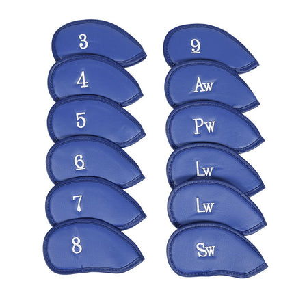 Blue Golf Club Head Covers Set PU Leather 12pcs Iron Protector Case Accessories