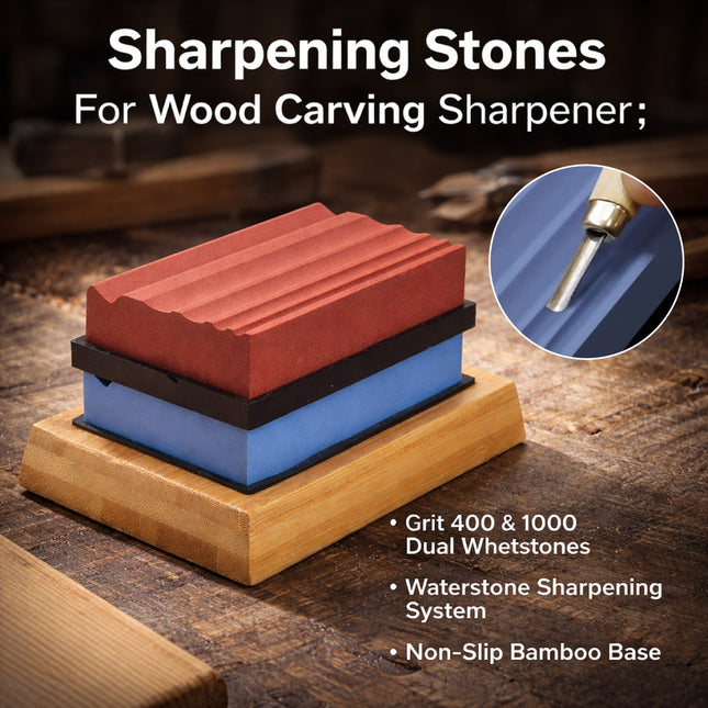 Woodworking Whetstone Sharpening Stone Set Dual Grit 400 1000 Bamboo Base
