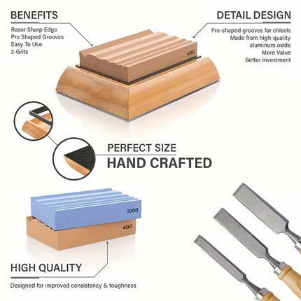 Woodworking Whetstone Sharpening Stone Set Dual Grit 400 1000 Bamboo Base