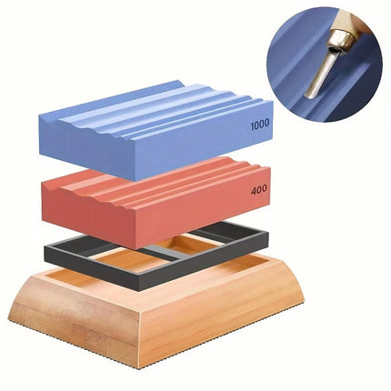 Woodworking Whetstone Sharpening Stone Set Dual Grit 400 1000 Bamboo Base