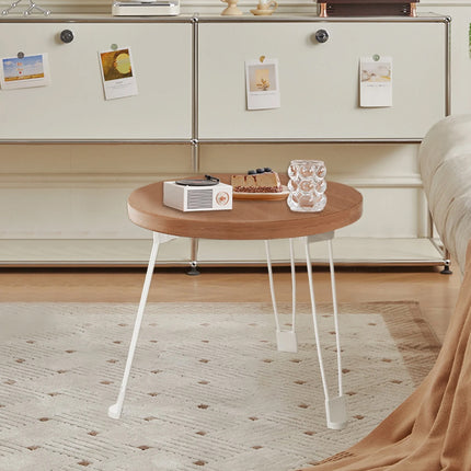 Folding Round Side Table with Carbon Steel Legs and Waterproof Top