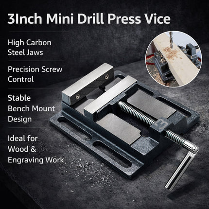 Precision Mini Drill Press Vise 3 Inch Flat Nose Bench Clamp Workpiece Tool