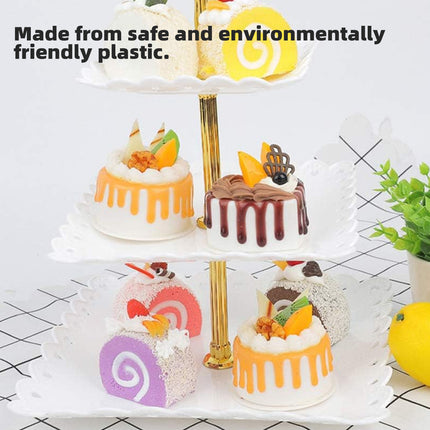 4PCS Set 3 Tier Cake Display Stand White with Gold Accents for Dessert Party