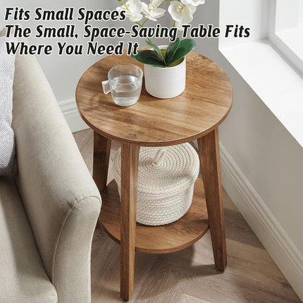 Wood Double-Layer Small Round Table Sturdy Stable for Home Living Room Decor