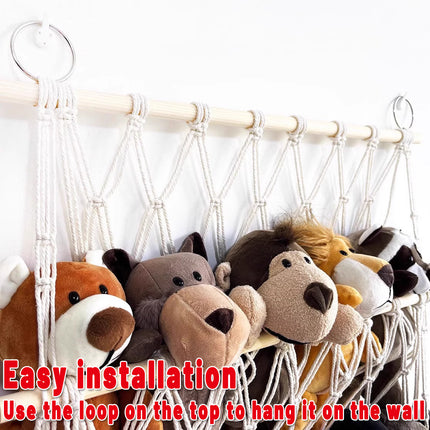 Macrame Wall Storage Rack Cotton Rope Off-White Adjustable Height