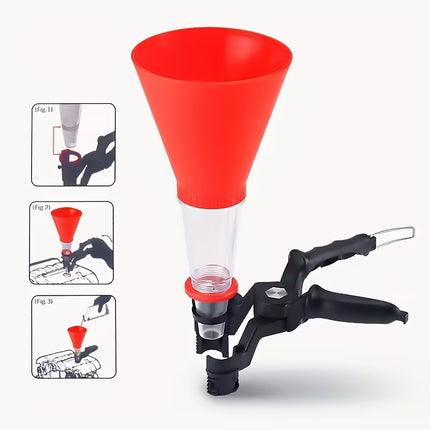 Car Engine Oil Filling Funnel with Hands Free Clamp and Clear Tube Universal