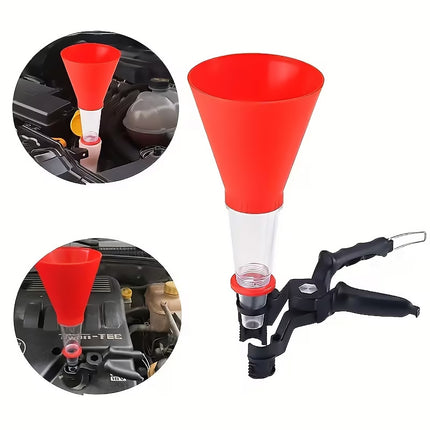 Car Engine Oil Filling Funnel with Hands Free Clamp and Clear Tube Universal