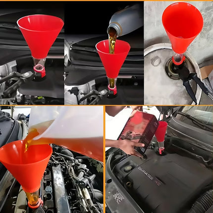 Car Engine Oil Filling Funnel with Hands Free Clamp and Clear Tube Universal