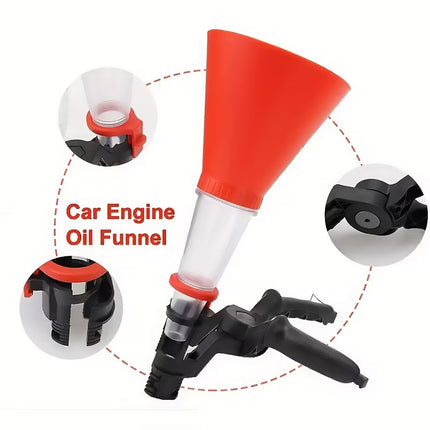 Car Engine Oil Filling Funnel with Hands Free Clamp and Clear Tube Universal
