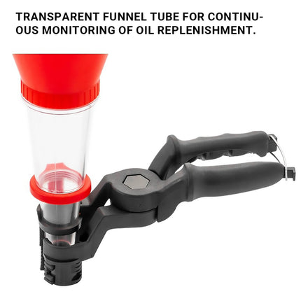 Car Engine Oil Filling Funnel with Hands Free Clamp and Clear Tube Universal
