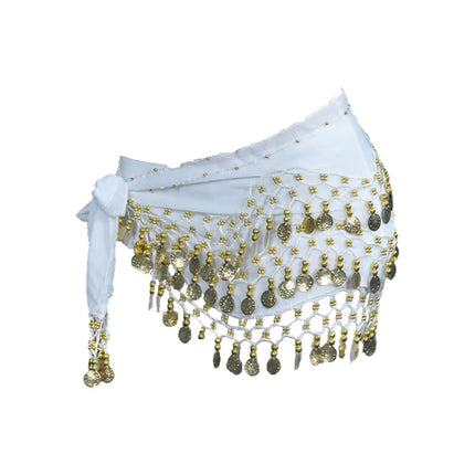 1X 3Rows Belly Dance Dancing Hip Scarf Belt Chain Skirt Golden Tone 98 Coin Bead