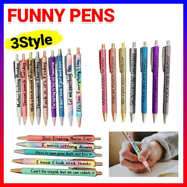 Funny Pens Swear Word Pen Set Weekday Vibes Glitter Pen Funny Office New 1-9PCS - Aimall