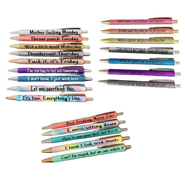 Funny Pens Swear Word Pen Set Weekday Vibes Glitter Pen Funny Office New 1-9PCS - Aimall
