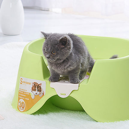 Cat Litter Box Open Toilet Green Squat Style Pet Tray Easy Clean Plastic Kitty