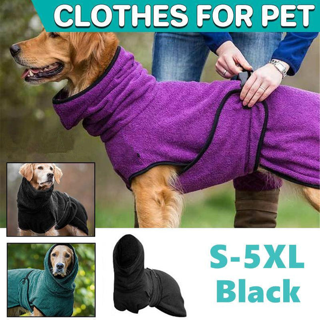 Pet Bathrobe Clothes Dog Towel Drying Robe Soft Warm Super Absorbent Black - Aimall