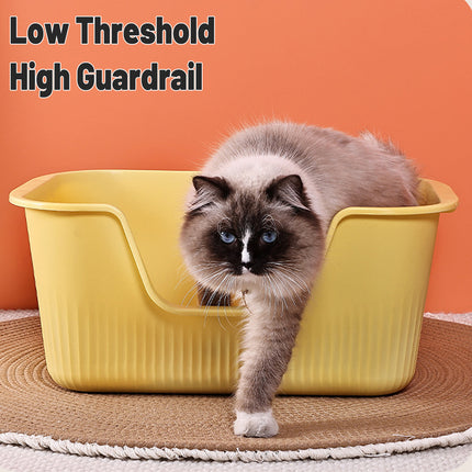 Large Cat Litter Box Open Toilet Semi Enclosed Yellow Tray Splash Proof Pet
