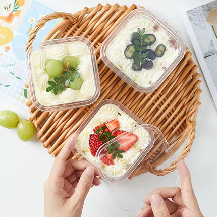 100PCS Dessert Box Mousse Cake Box Bakery Packaging Container Transparent Square