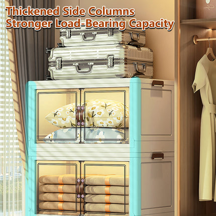 3 Tier Folding Storage Cabinet Shelf with Doors and Wheels for Home Office Dorm