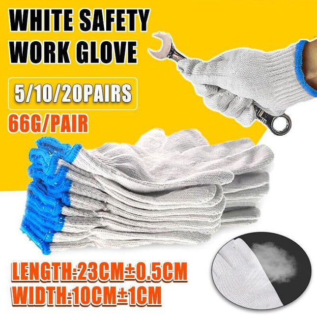 White Safety Work Glove Knitted Cotton Heavy Duty Gardening Factory Warehouse Au - Aimall