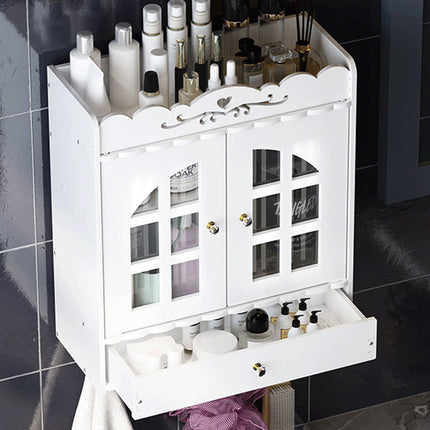 Bathroom Wall-Mounted Storage Cabinet with No-Drill Transparent Doors