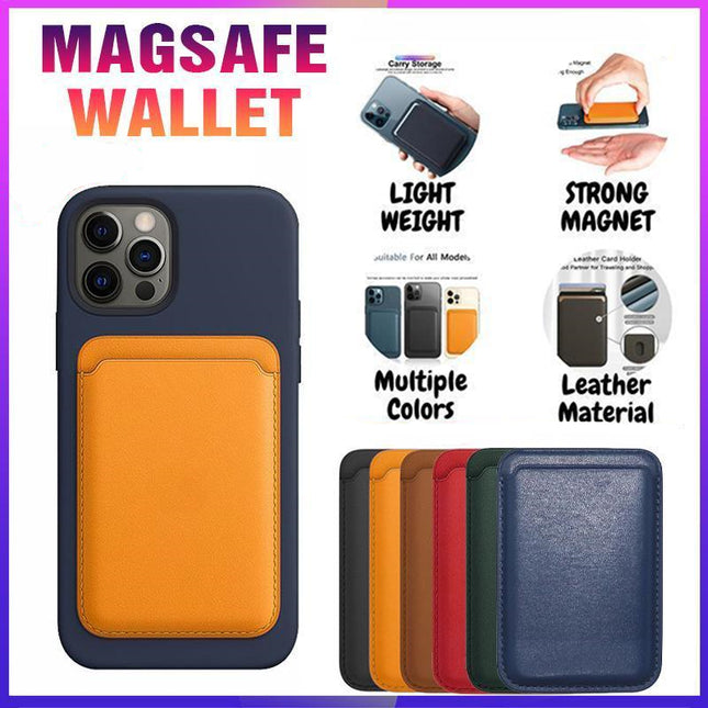 Leather Card Holder Wallet Pocket for iPhone 14 13 Pro Max with Snap-On Attachment