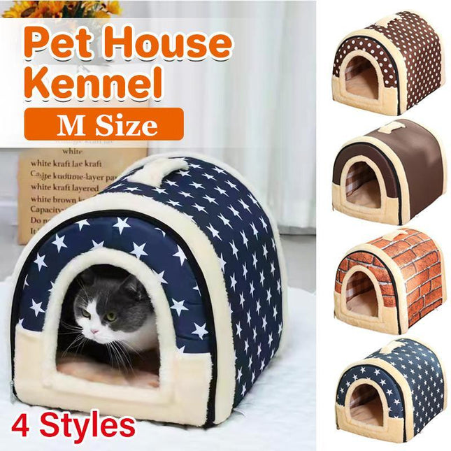 M Size Pet House Kennel Soft Igloo Beds Cave Cat Puppy Bed Warm Cushion Fold - Aimall