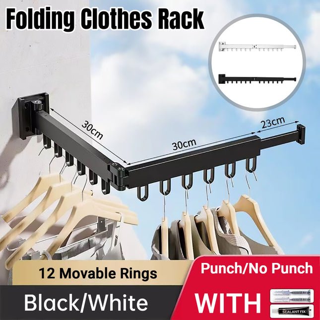 Foldable Wall Mounted Clothes Rack Space Saving Aluminum Alloy Anti Rust Sturdy