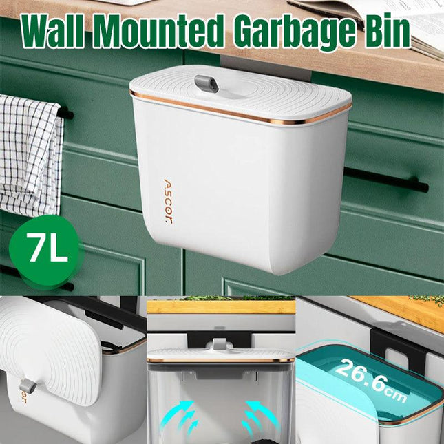 7L Wall Mounted Trash Can with Lid Large Capacity Kitchen Bathroom Waste Bin