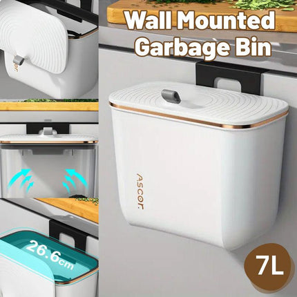 7L Wall Mounted Trash Can with Lid Large Capacity Kitchen Bathroom Waste Bin