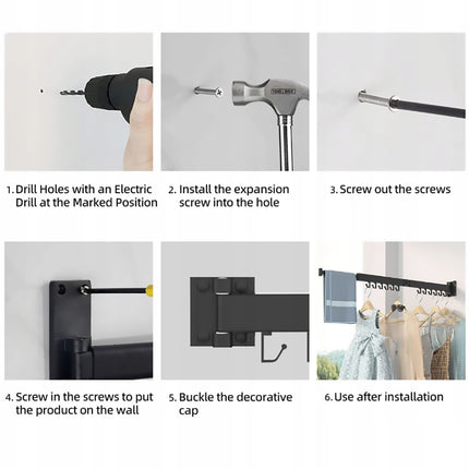Foldable Wall Mounted Clothes Rack Space Saving Aluminum Alloy Anti Rust Sturdy