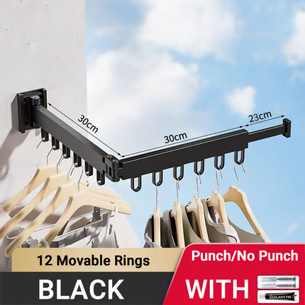 Foldable Wall Mounted Clothes Rack Space Saving Aluminum Alloy Anti Rust Sturdy