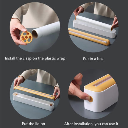 Plastic Wrap Cutter Box Wall Mounted Sliding Blade for Foil Cling Film Kitchen