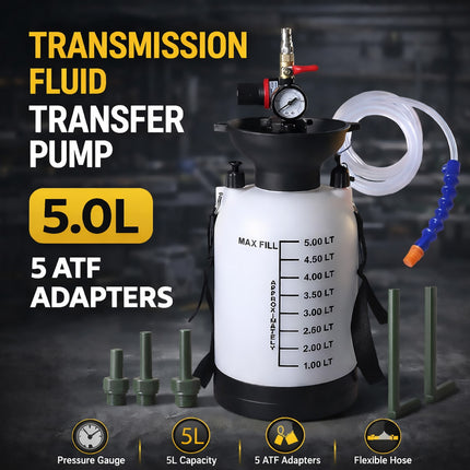 5L Pressurised Transmission Fluid Transfer Pump with Gauge and 5 ATF Adapters