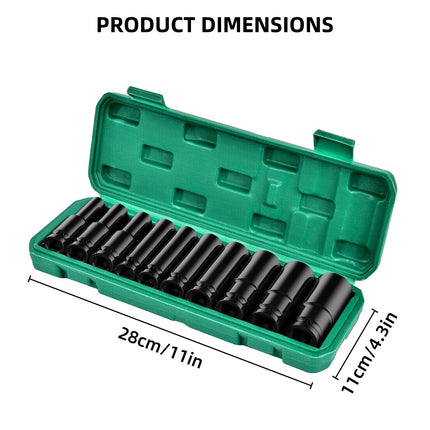 10 Piece Impact Socket Set Half Inch Drive 8 to 24mm CR V Steel Deep Sockets