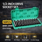 10 Piece Impact Socket Set Half Inch Drive 8 to 24mm CR V Steel Deep Sockets