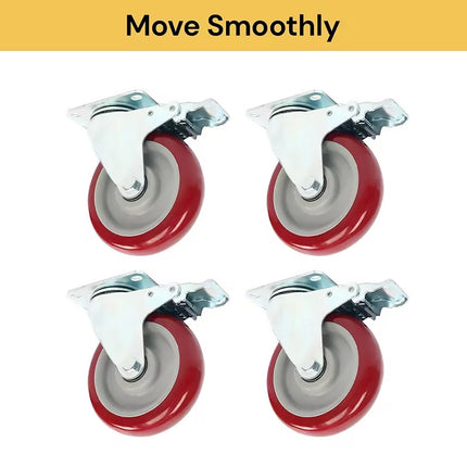 Set of 4 Heavy Duty 5 Inch Swivel Caster Wheels with Locking Brake 600kg Load