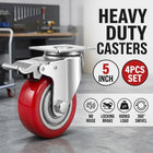 Set of 4 Heavy Duty 5 Inch Swivel Caster Wheels with Locking Brake 600kg Load