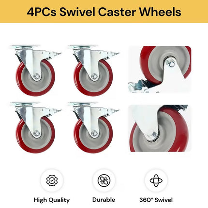 Set of 4 Heavy Duty 5 Inch Swivel Caster Wheels with Locking Brake 600kg Load