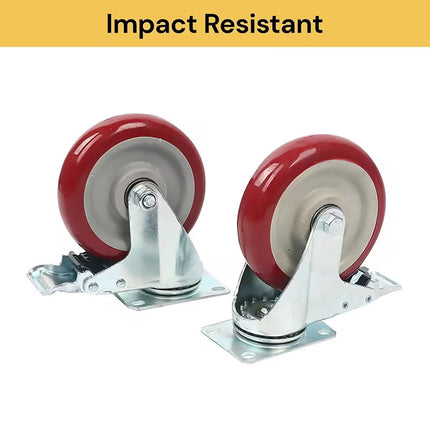 Set of 4 Heavy Duty 5 Inch Swivel Caster Wheels with Locking Brake 600kg Load