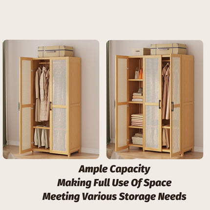 Minimalist Wardrobe with Doors Bamboo Durable for Bedroom Clothes Storage Use