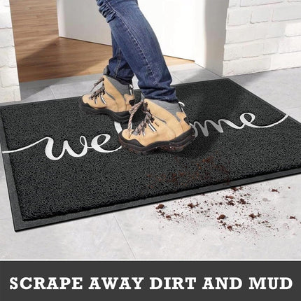Black Door Mat Welcome Carpet Modern Simple Silk Ring Floor Entrance Rug Indoor