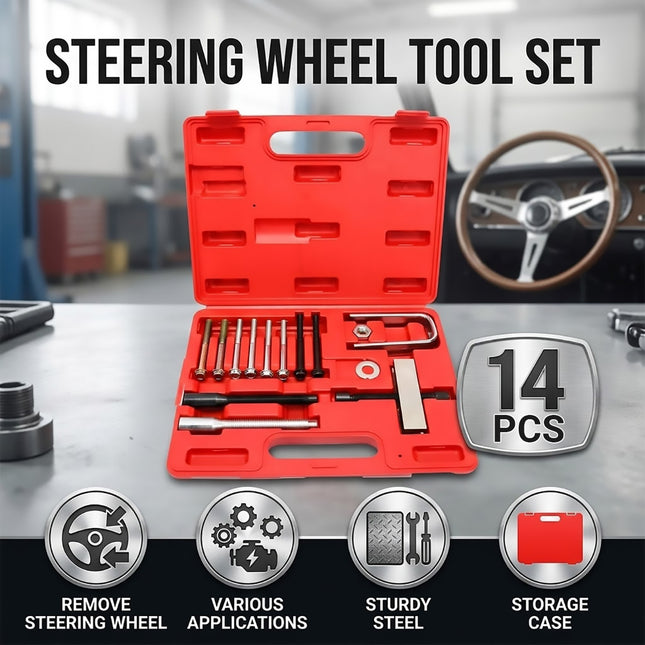 Steering Wheel Puller Lock Plate Compressor Tool Set 14pcs Car Removal Kit